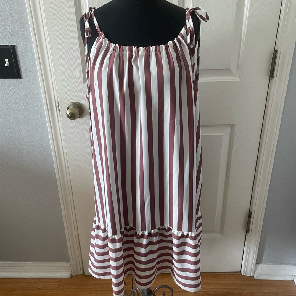 Cupshe Beachwear Brown and White Striped Summer Dress size L